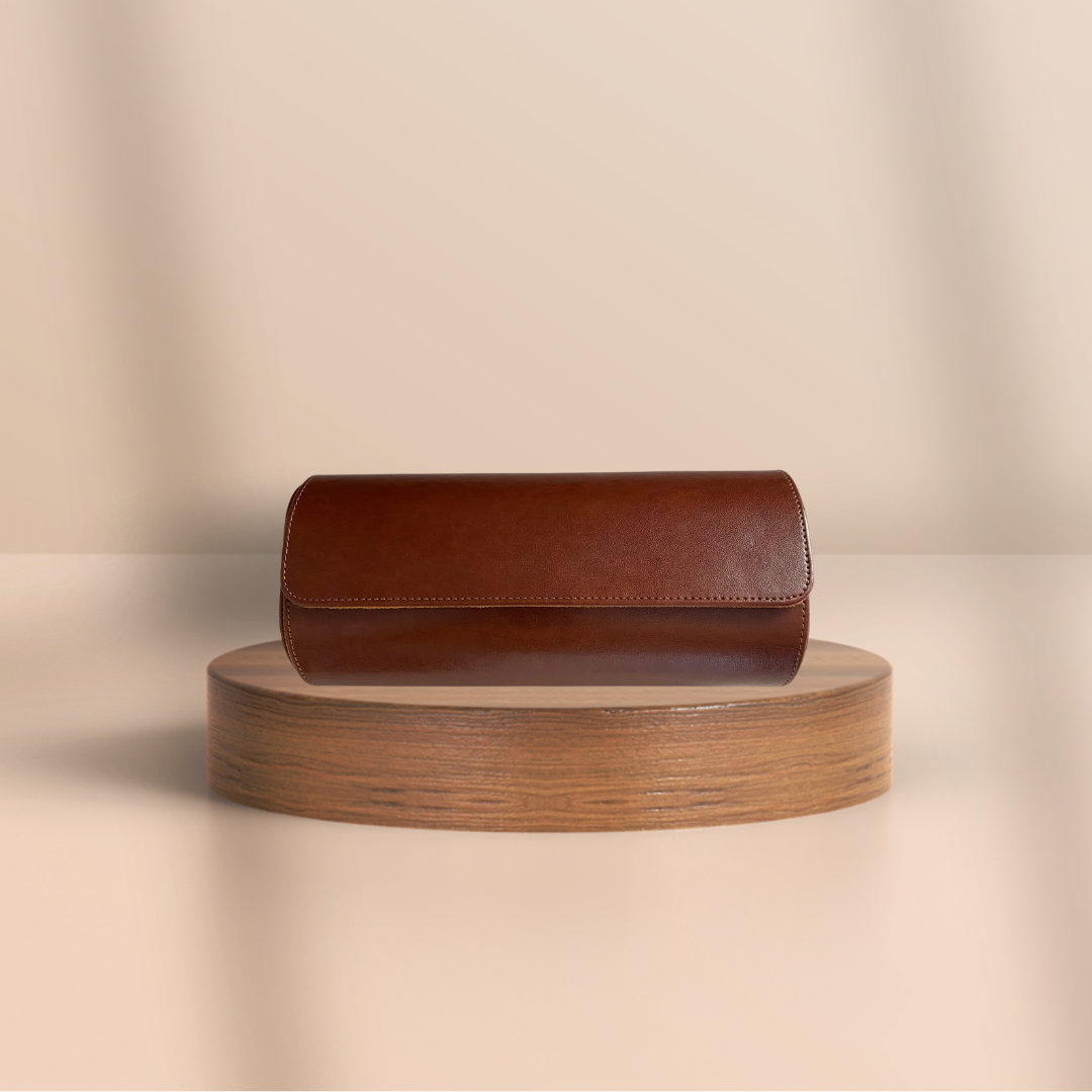 Brown Leather Watch Roll (3 Slot)